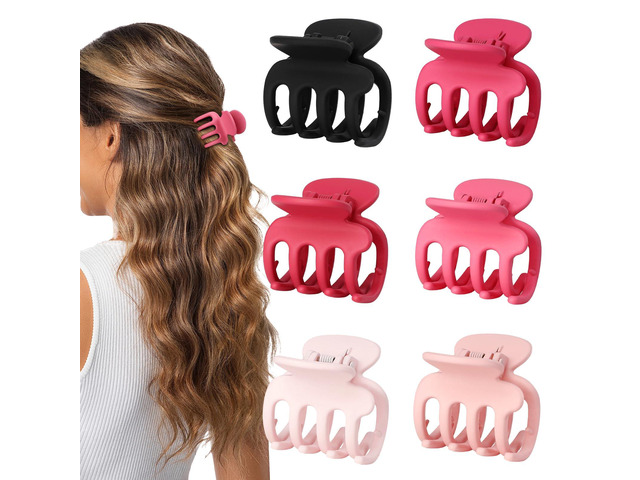 USDNICE Small Matte Hair Claw Clips for Thin Hair, 6 Pack, Pink Non-slip grip for secure everyday styling, designed for women and girls with fine...