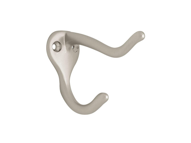 Brass Heavy Duty (1-Pack) Coat and Hat Wall Hooks Double Hooks for Mounted Hanging Matte Nickel Wall Mount Hanger Backpack, Purse, Bag, Towel...