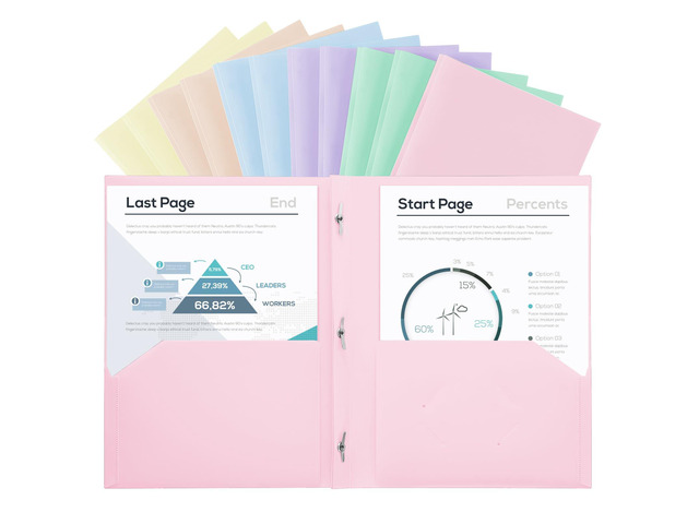 Plastic Project-Folder with 2 Pockets and 3-Prong Fasteners, for US Letter Size, Bulk Pack Color File-Folder for US Letter Size Papers, Ideal for...