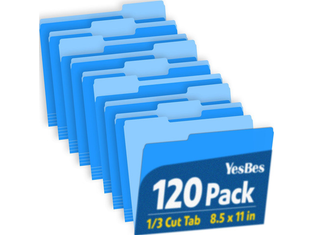 120 Pack File Folders 8.5 x 11 Inch, 1/3 Cut Tab File Folders Letter Size, School Business Office Filing Folder for Document, Blue