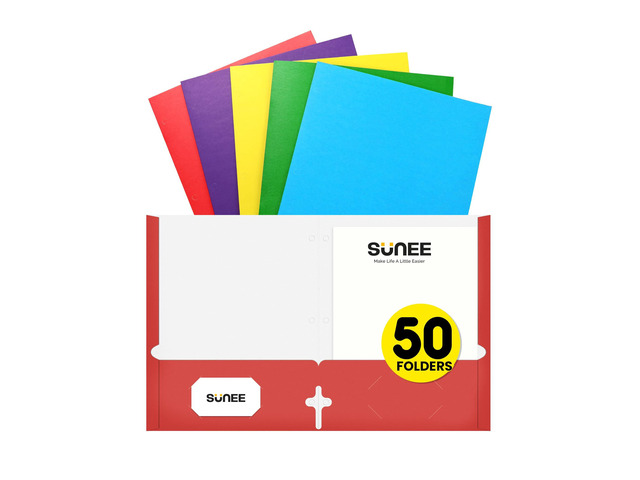 Folders with Pockets 3 Hole Punched(50 Pack, Assorted Colors), 2 Pocket Folders Fit Letter Size Paper, Paper File Folder for School Office Home...