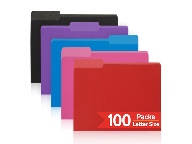 100 Packs Colored File Folders,1/3-Cut Tabs,Letter Size File Folder,Manilla folders to Organize 8.5x11 documents,Ideal for Office,School and...