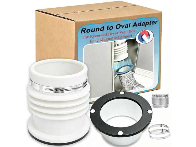 Round to Oval Adapter Magnetic Connect for Recessed Dryer Vent Box Magnetic Connect 4 Inch Dryer Hose Connector for Tight Space Quick...