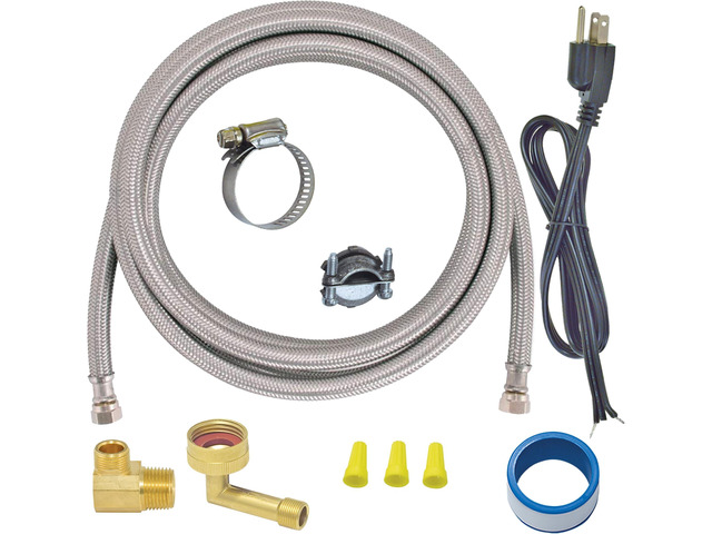 6 Ft. Dishwasher Installation Kit, Braided Stainless Steel Supply Line with 3/8 Inch Compression Ends, 3-Prong Straight Power Cord, 41150 (Pack of 12)