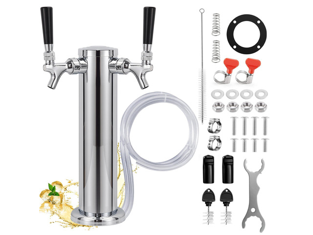 Dual Tap Kegerator Tower Beer Tap Tower, 3' Draft Beer Dispenser Keg Tower Dual Faucet Beer Tower 3' Stainless Steel Core Kegerator Tap Tower Kit...