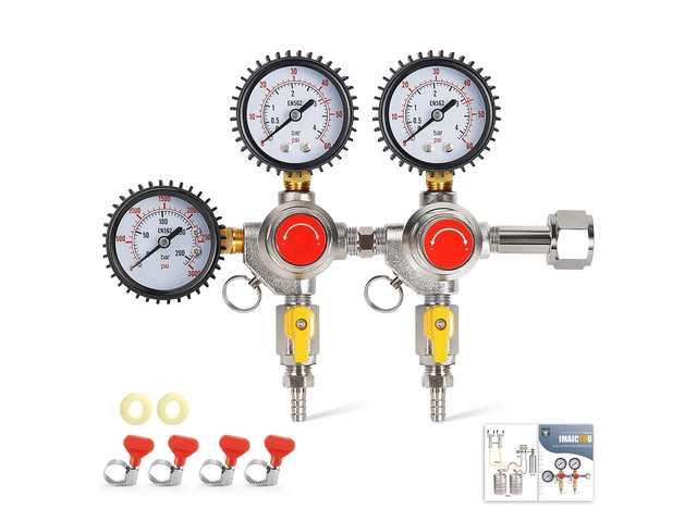 Two System CO2 Regulator, Dual Output Keg Regulator Beer Regulator CGA-320 co2 tank pressure regulator with 0-55 psi working pressure, 5/16' barb...