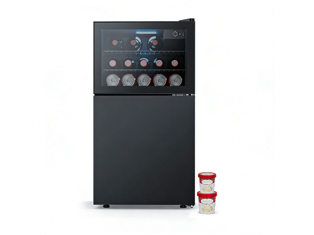 2.6 Cu. Ft Beverage Refrigerator & Mini Fridge with Freezer - Glass Door, Reversible Design, Adjustable Thermostat for Dorm, Office, Bedroom