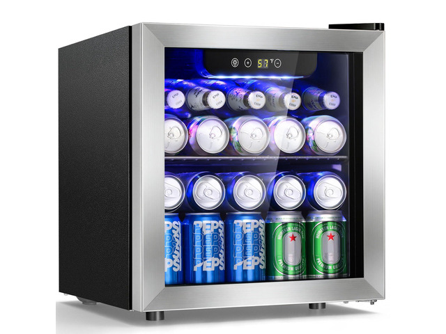 Beverage Cooler Holds Up to 48 Cans & 12 Wine Bottles, Stainless Steel Glass Door Drink Fridge with Digital Display and Electronic Temperature...