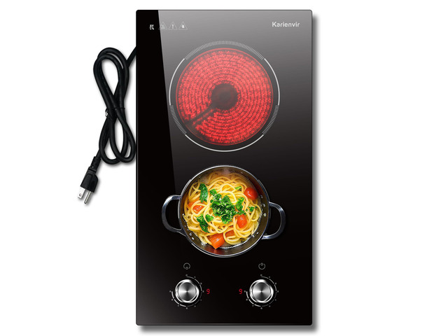 2 Burner Electric Cooktop 110V, Plug in Electric Stove Top Burner 2000W, Cooktop Knob Controls, 12 Inch Countertop & Built-In Portable Kitchen...