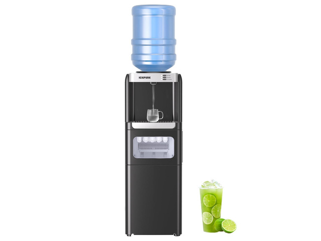 Water Cooler Dispenser with Build-in Ice Maker, Hot and Cold Water Dispenser with Bullet Ice Maker, 33lbs/24H, Child-Lock,Top Loading