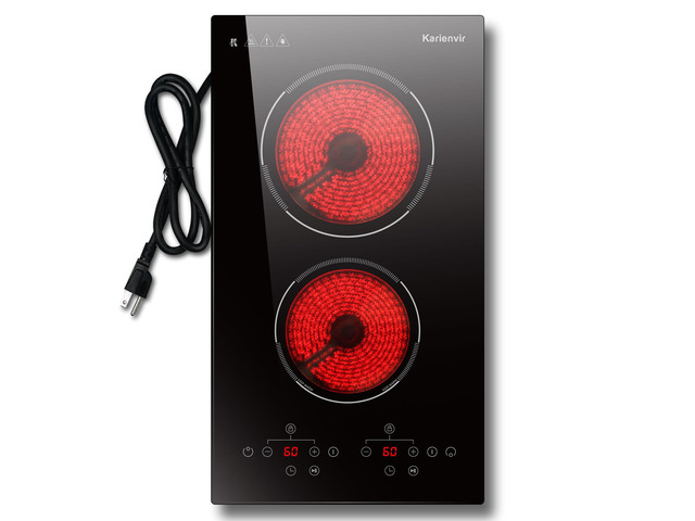 2 Burner Electric Cooktop, 110v Electric Stove with Plug, 12 Inch Countertop & Built-In Portable Electric Stove, 9 Levels of Power, 2000W, Touch...