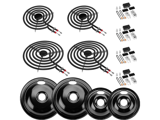 5304430149 5304430150 Black Porcelain Drip Pan & MP22YA Electric Range Burner Element Unit Set with 330031 Range Burner Receptacle Kit Compatible...