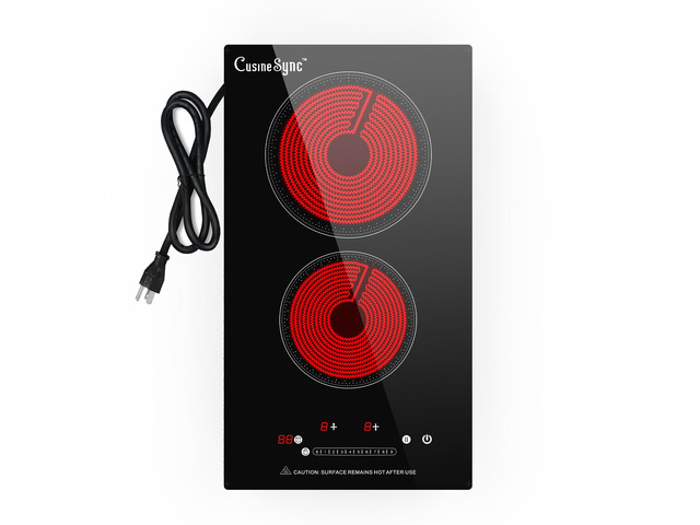 2 Burner Electric Cooktop, 12-Inch 110-120V Plug-In, Countertop or Built-In 12-inch radiant ceramic cooktop with 110-120V plug-in power, touch...