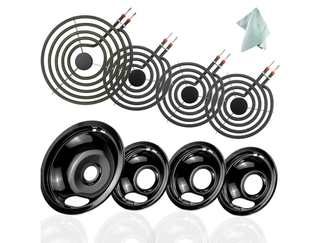 Electric Stove Top Burner Covers & Stove Element Replacement for A-mana May-tag Whirl-pool Electric Stove, 1 Large 8-Inch & 3 Small 6-Inch Black...