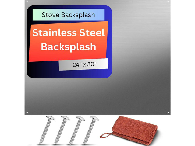 24x30 Stainless Steel Kitchen Backsplash Oven Spatter Shield 24'x30' stainless steel backsplash with pre-drilled holes oven spatter shield,...