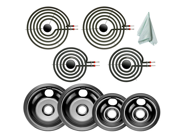 UPGRADED5304430149 5304430150 Porcelain Drip Pan Bowls & MP22YA Electric Range Burner Element Unit Set Fit for Frigidaire Kenmore Crosley Range...