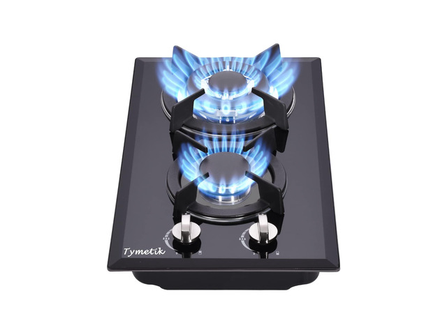 12 Inch Gas Cooktop - 2 Burner Built-in Stovetop with Tempered Glass, LPG/NG Convertible Dual Fuel, Ideal for RVs, Apartments, Outdoor