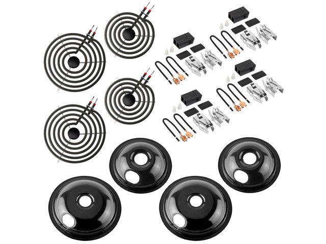 2026 MP22YA Electric Range Burner Element Unit Set with 330031 Range Burner Receptacle Kit & 5304430149 5304430150 Porcelain Drip Pan Set for...