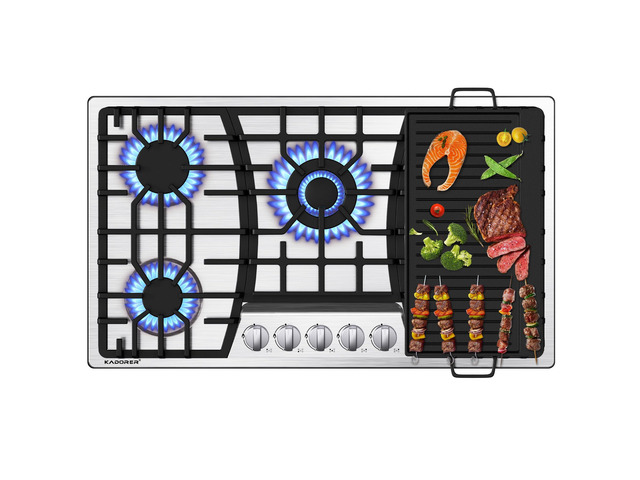 36 inch Gas Cooktop with Griddle, Bulit-in Gas Stove Top with 5 Burner, NG/LPG Convertible Cooktops, 5 Burner Propane Cooktop with Thermocouple...