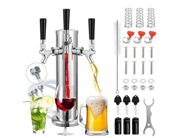 All Stainless Steel Kegerator Tower Triple Taps Beer Tower Dispenser, 3' Keg Tower Stainless Steel Tower Faucet Kegerator Parts Kit, 3 Tap Tower...