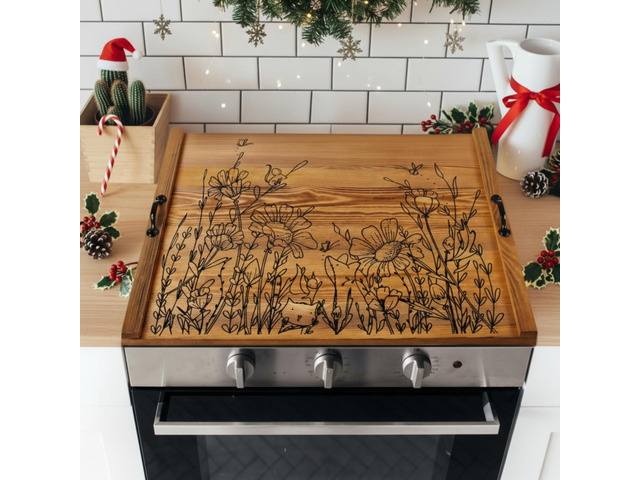 Wooden Noodle Board Stove Top Cover with Handles for Electric Stove 30' x 22' Pine Wooden Stoves Cover for Gas Burners Decorative Tray for Kitchen