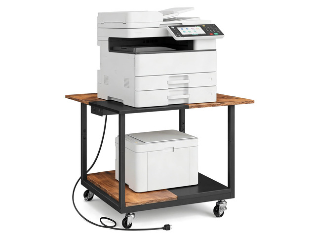23.6'×23.6' Large Printer Stand, Printer Table with Charging Station, Printer Cart on Wheels, Rolling Cart, for Office, Living Room, Rustic Brown...