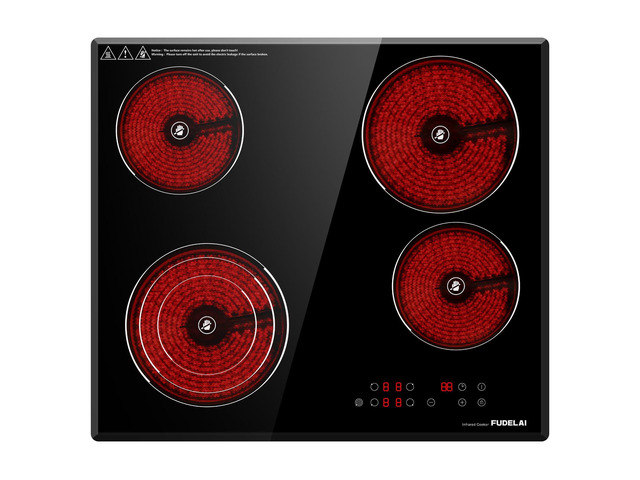 24in 4 Burner Ceramic Electric Cooktop 6500W Infrared Cooker Child lock and auto safety. 9 power levels, easy-clean glass. Built-in or...