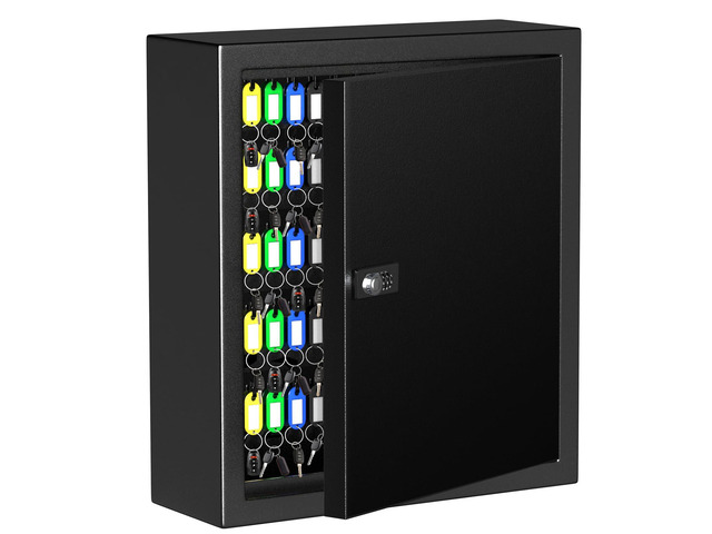 Lock Key Cabinet with Storage: 131-Keys Steel Wall Mount Key Cabinet Organizer - Large Storage and Secure Combination Lock Box for Office Home...