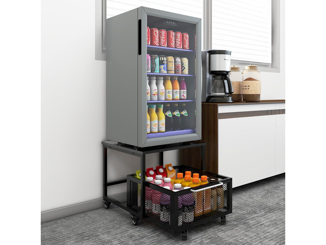 19.7' x19.7' Mini Fridge Stand with Storage Fridge Cart, Black Mobile Beverage Refrigerator Stand, Compact Refrigerator Organizer with Drawer &...