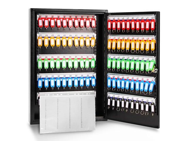 Wall Mount 100 Position Steel Key Box Cabinet with Tags, Black Premium Steel Wall Mount Key Cabinet, 100-Key Capacity, Secure Lock Prevents Key...