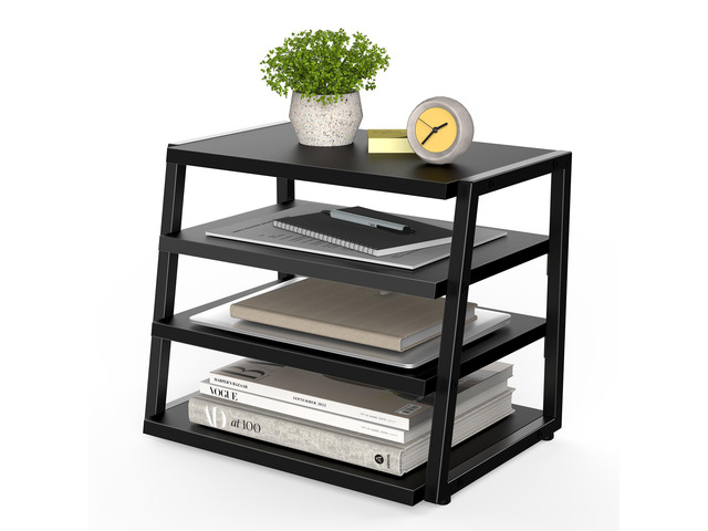 Desk Shelf Organizer, 4-Tier Tower Desktop Office Shelves, Black Wood and Metal Open Shelf, Corner File Organizer for Office Supplies, Top of...