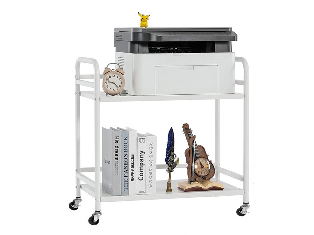 2 Tier Under Desk Printer Stand with Storage,Microwave Storage Rack,Metal Rolling Printer Cart with Wheels for Home Office,Utility Storage Cart and...