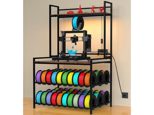 3D Printer Stand with Filament StorageLED Light and Display Shelf Rack Heavy Duty Metal 3 Tier 3D Printer Table to Store PLA/ABS/TPU Spools for...
