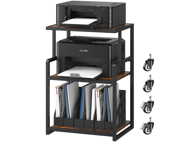 21.3 x 15.7 Inch Printer Stand, 5-Adjustable Heights 3 Tier Printer Cart with Wheels, Mobile Printer Table for Home Office for Storage Heat Press...