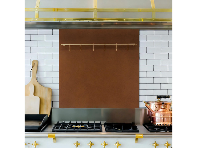29.5x29.5 Aged Copper Finish 304 Stainless Steel Range Hood Backsplash with Solid Brass Rail & S Hooks,Stove Backsplash,Vintage Style,Kitchen Wall...