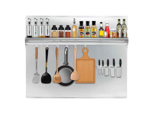 36'x30' Stainless Steel Range Backsplash for Stove Hood, Wall Mount Kitchen Panel with Shelf & Knife Rack, Commercial Grade, Pre-Drilled Holes for...