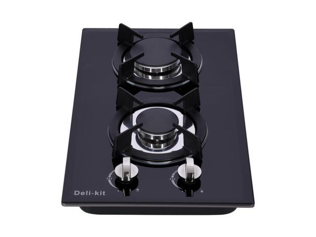 12 Inch Gas Cooktop Dual Fuel Sealed 2 Burners Tempered Glass Stovetop Drop-in Hob Black DK123-A01S