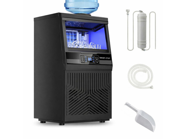 Commercial Ice Maker Machine 80Lbs/24H Dual Water Inlet Black 20Lbs Storage Bin, Freestanding, 36 Ice Cubes/Cycle, Adjustable Ice Thickness,...