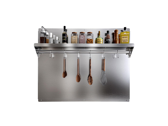24 x 30 In Stainless Steel Backsplash - Kitchen Wall Splash Guard Behind Stove with Storage Shelf and Hanging Rack, Easy Clean and Installation