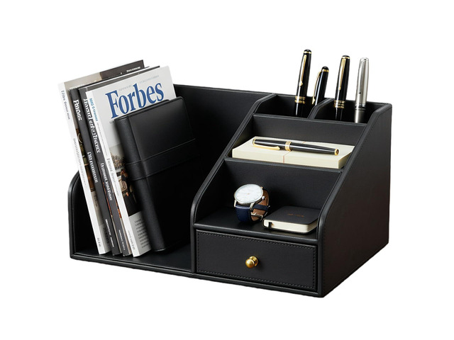 PU Leather Desk Organizer, Multifunction 6 Compartment Desk Organizers and Accessories for Office Supplies, Pen Pencil Holder/Book Mail Organizer...