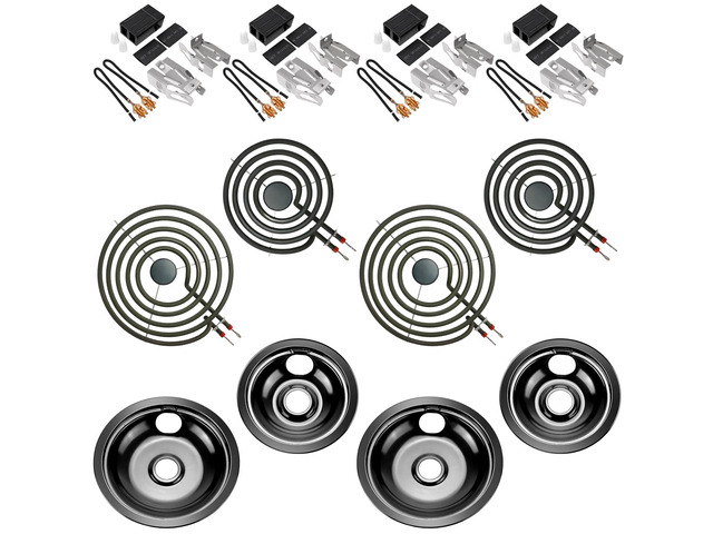 5304430149 5304430150 Porcelain Drip Pan & MP22YA Electric Range Burner Element Unit & 330031 Surface Element Receptacle Kit For Frigidaire Kenmore...