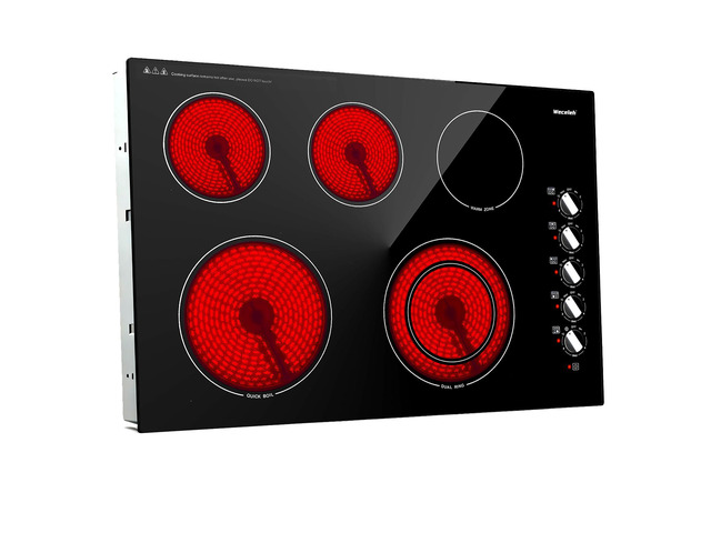 30 Inch Electric Cooktop, 5 Burners Built-in Electric Stove Top, 7300W Knob Control Electric Stove Top with 11 Power Levels, Safety Lock, Dual...