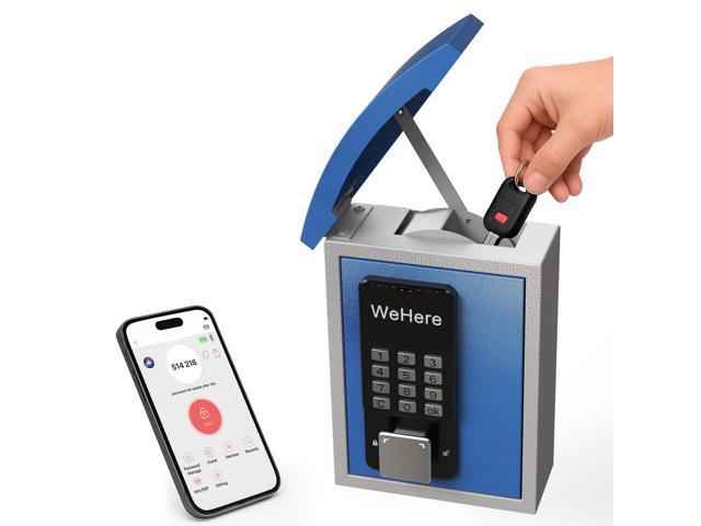 WeHere Key Lock Box Wall Mount with Key Drop Slot, Smart Digital Lockbox, OTP/APP Bluetooth/Wi-Fi/Fixed Code/Key Unlock, Key Safe Security Storage...