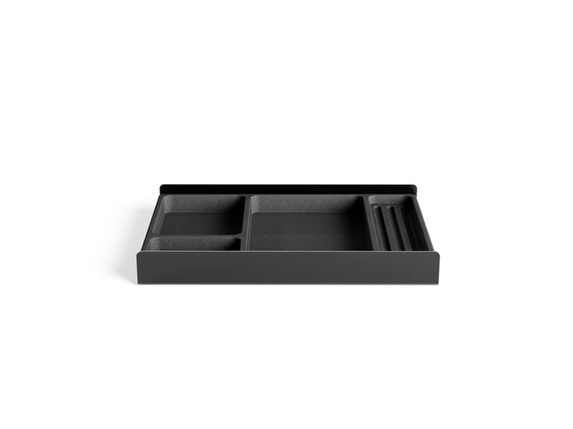 Desk Shelf Tray Drawer Organizer with Compartments for Monitor Stand System Metal & Cork Accessory Tray for Cockpit Setup Black