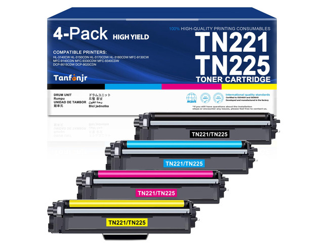 TN225 Toner Cartridges Replacement for Brother TN-221 TN 225 TN-225 High Yield Toner Cartridge for MFC-9130CW MFC-9140CDN HL-3140CW HL-3150CW...