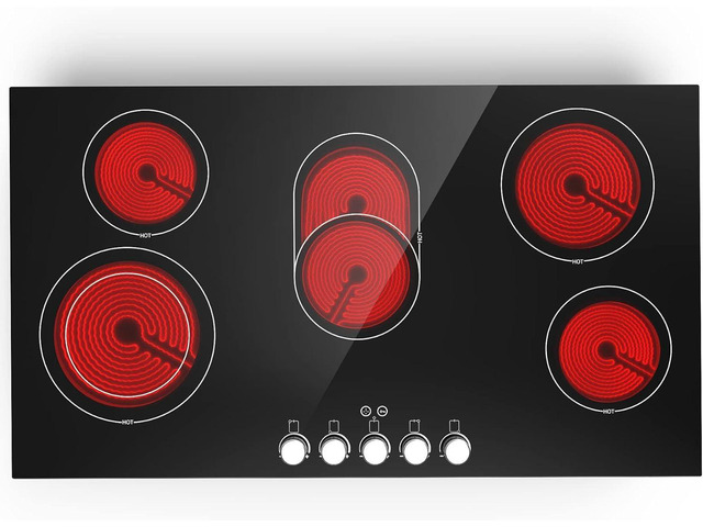 Electric cooktop 36 inch,240V 8600W 36 inch Induction Cooktop,Built-in and Countertop Electric Stove Top,Knob Control 9 Heating Level Timer & Kid...