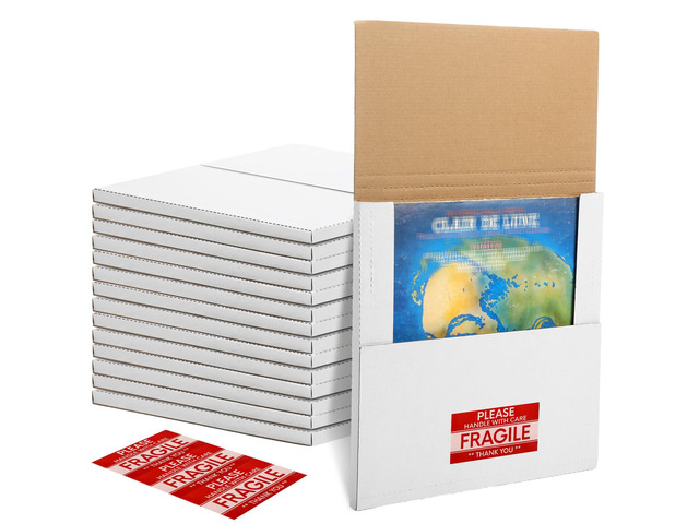 100 Pack Vinyl Record Mailers 12.5' x 12.5' x 1' White Vinyl Record Shipping Boxes Cardboard Lp Mailing Box Adjustable Height Album Mailer with...
