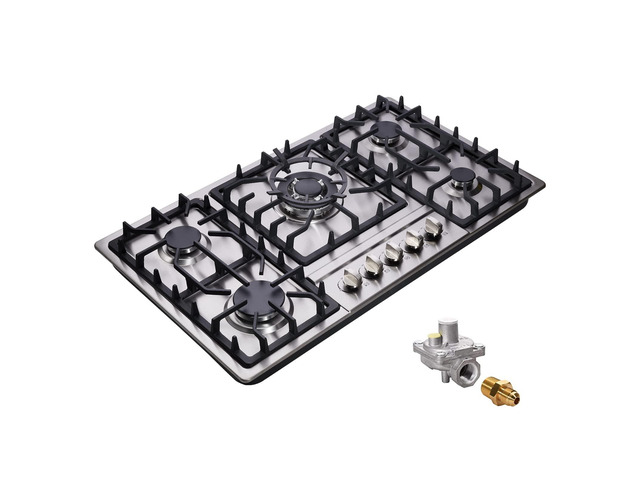 DM5808 34 Inch Stainless Steel Built-in 5 Burner Gas Cooktop - LPG/NG Convertible Dual Fuel Gas Hob