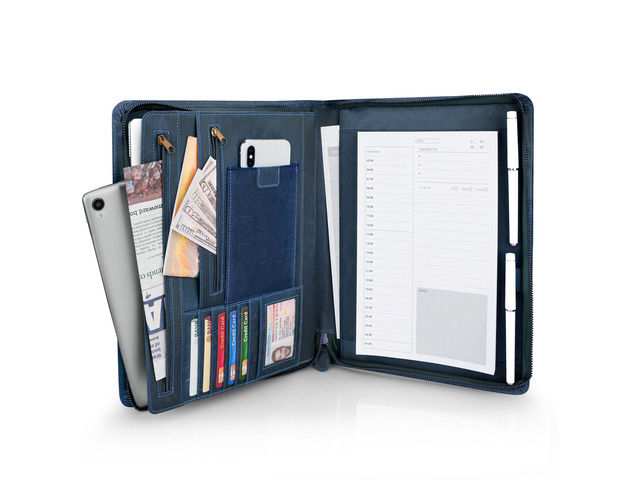 Full Grain Leather Portfolio with Zipper, Professional Business Organizer for Men Women, Executive Resume Folder with A4 Notepad Holder, Card...