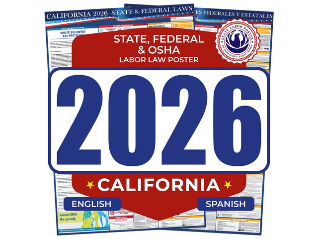 2026 California State & Federal Mandatory Labor Law Poster, OSHA Compliant (Combo)